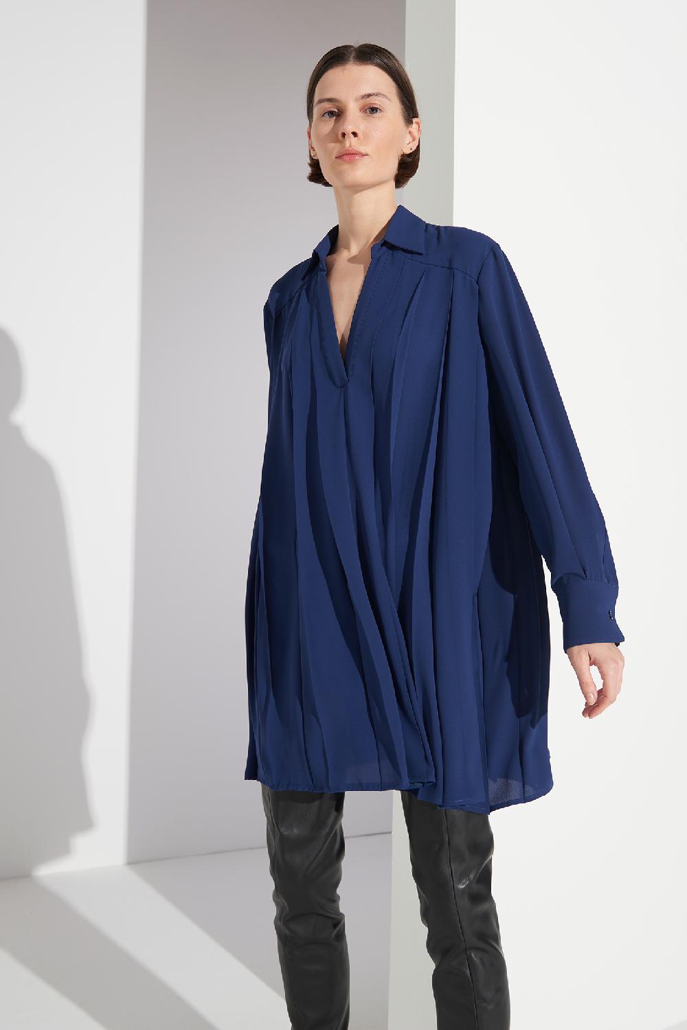 Soallure ABITO CORTO PLISSÉ CON COLLO A CAMICIA Saldi