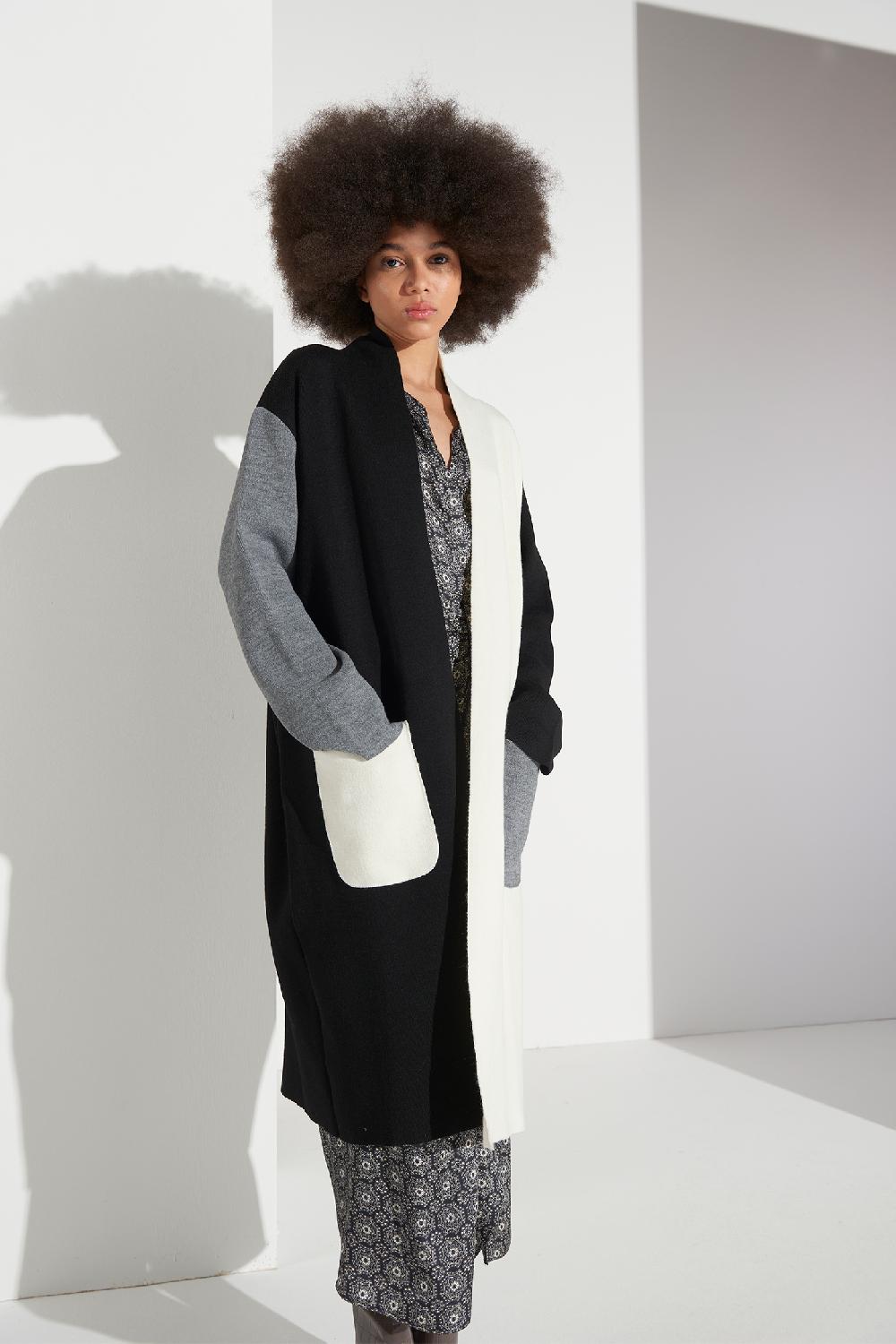 Soallure CARDIGAN BLOCK COLOR LUNGO LANA Nuovo