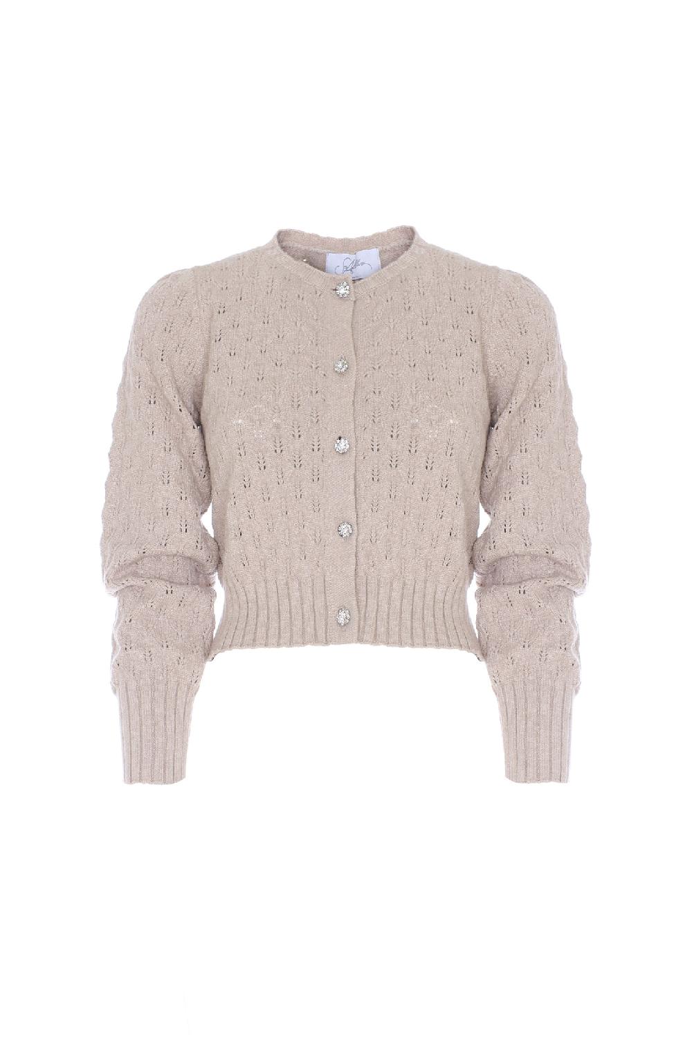 Soallure CROCHETED ROUND NECK CARDIGAN Economico