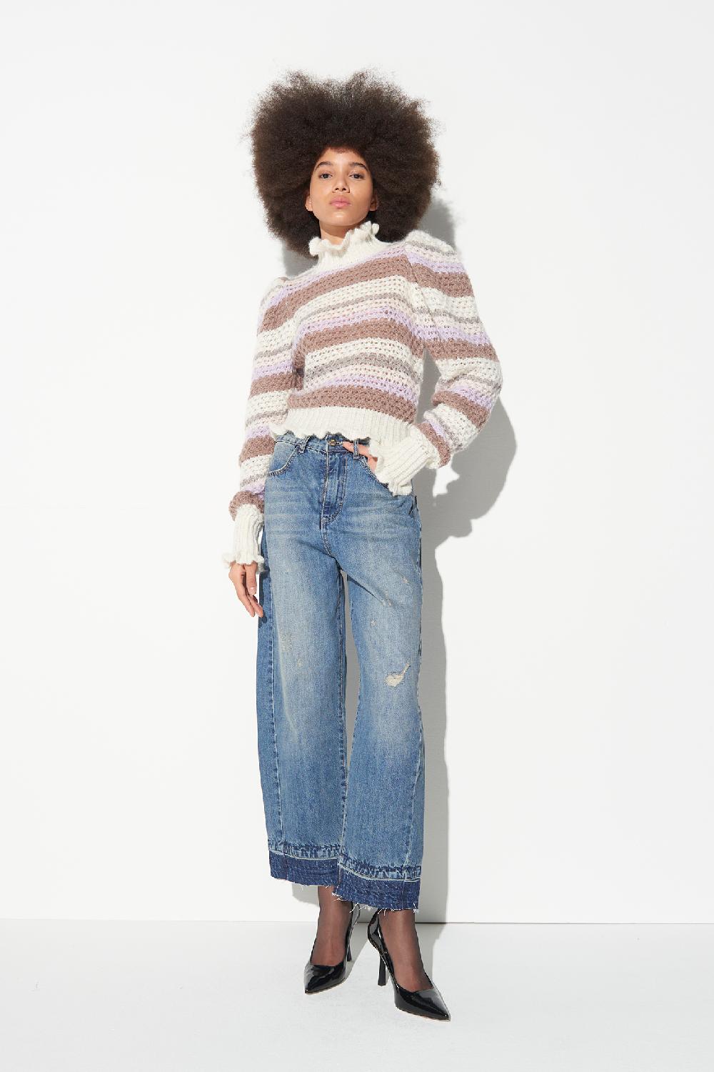 Soallure MAGLIA COLLO ALTO E RIGHE A CONTRASTO IN MOHAIR Saldi Di Fabbrica