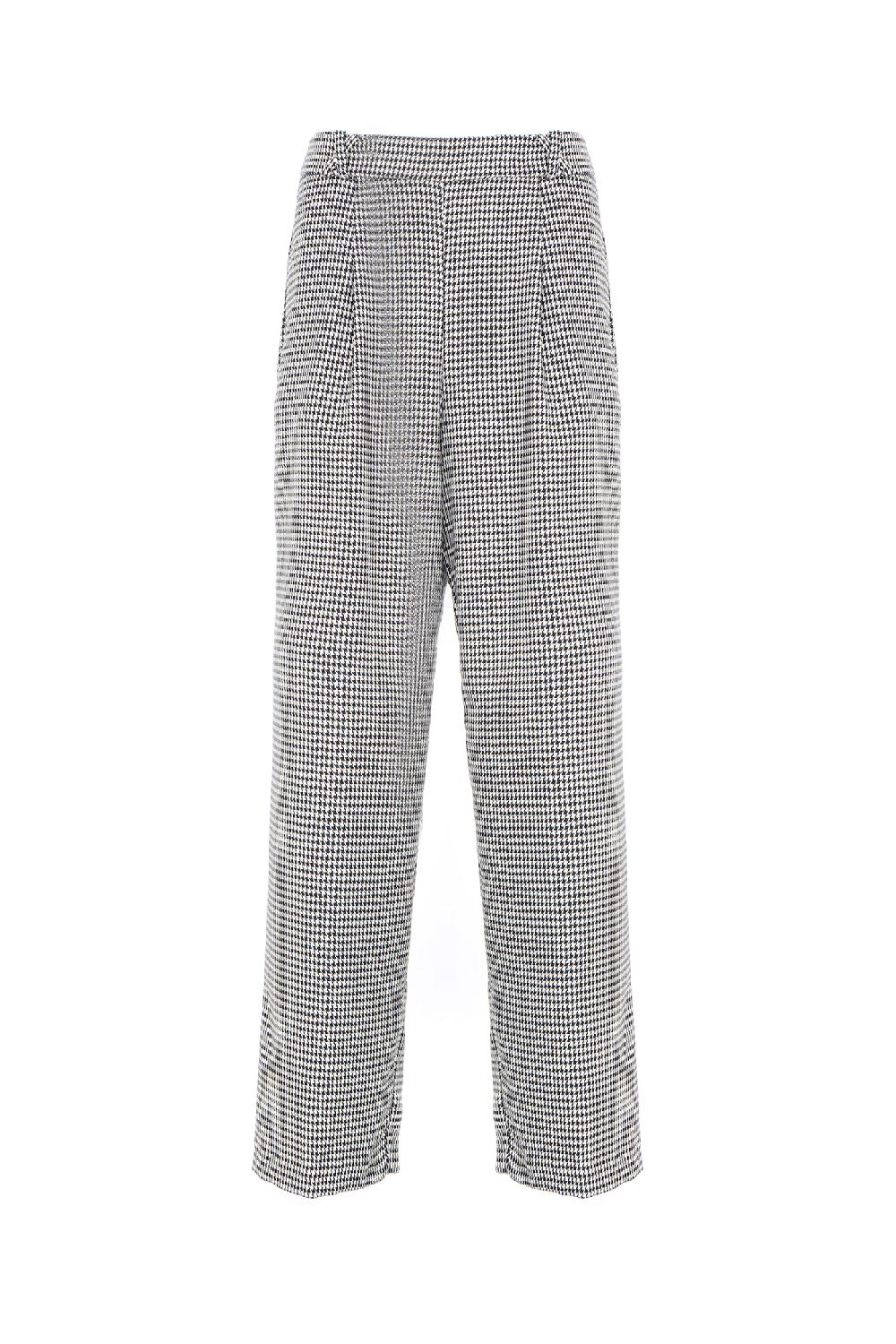 Soallure PANTALONE A PALAZZO IN TESSUTO PRINCIPE DI GALLES Nuovo