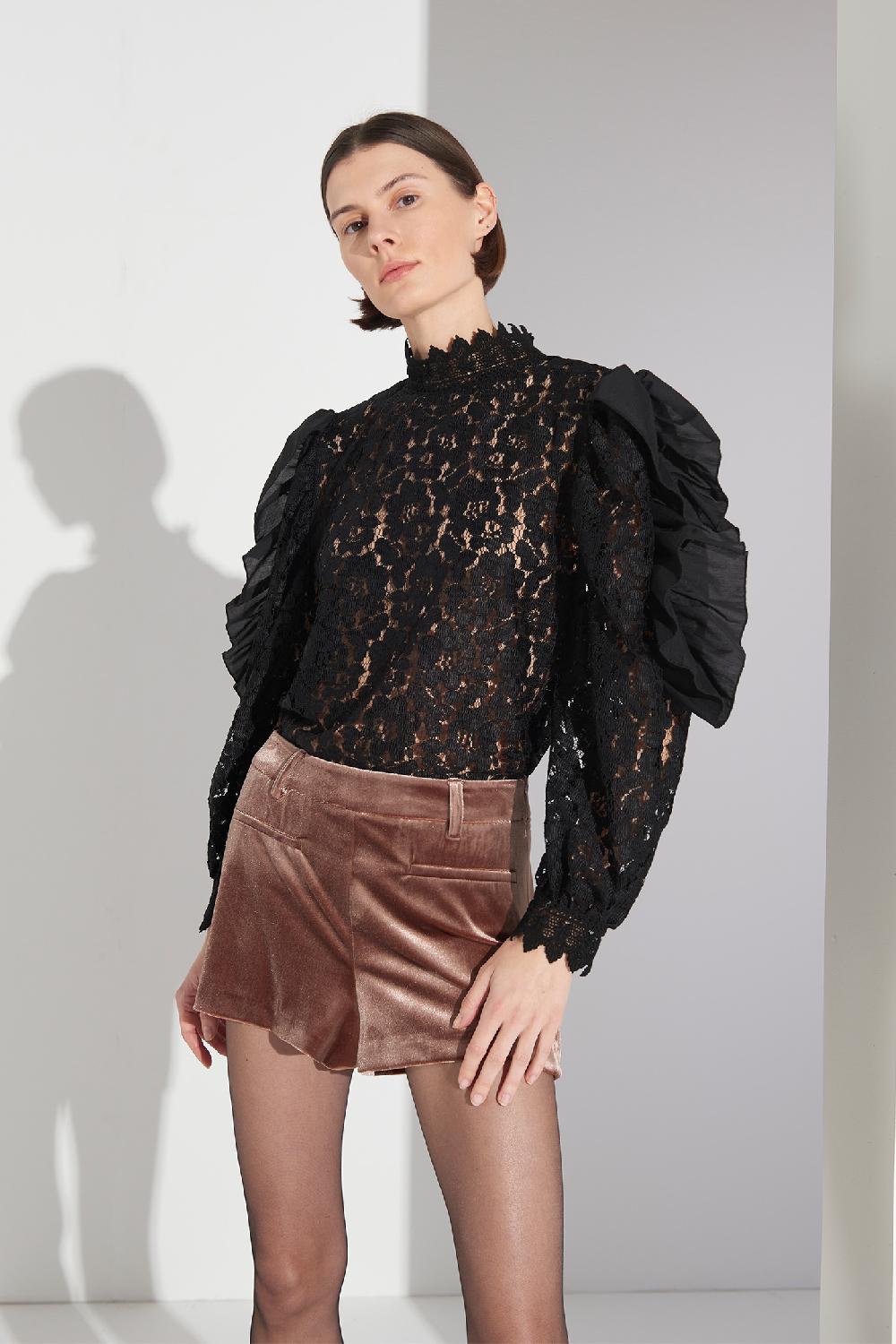 Soallure BLUSA MANICHE LUNGHE PIZZO Vendita Calda
