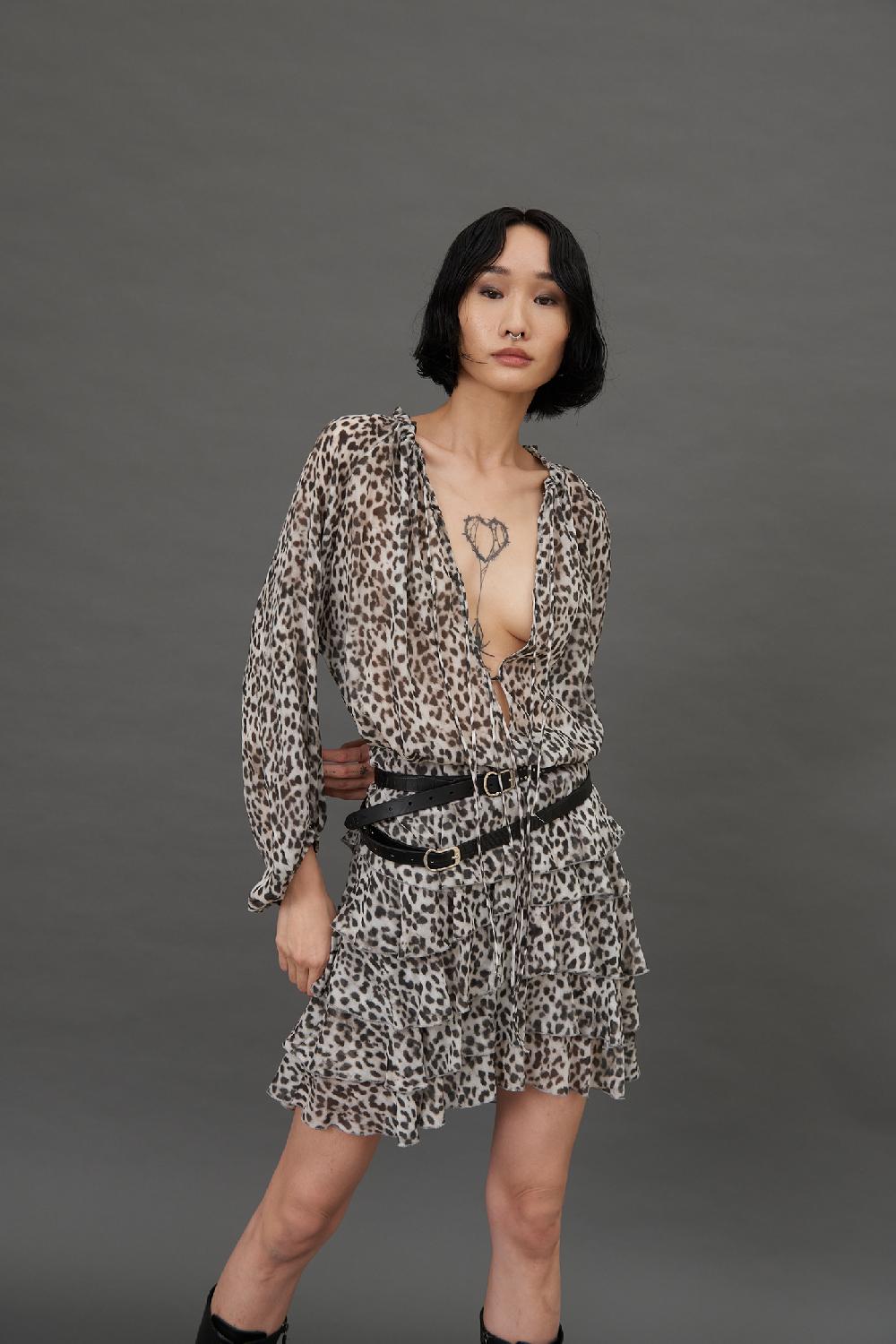 Soallure BLUSA CON SCOLLO PROFONDO A FANTASIA LEOPARDATA Vendite Flash