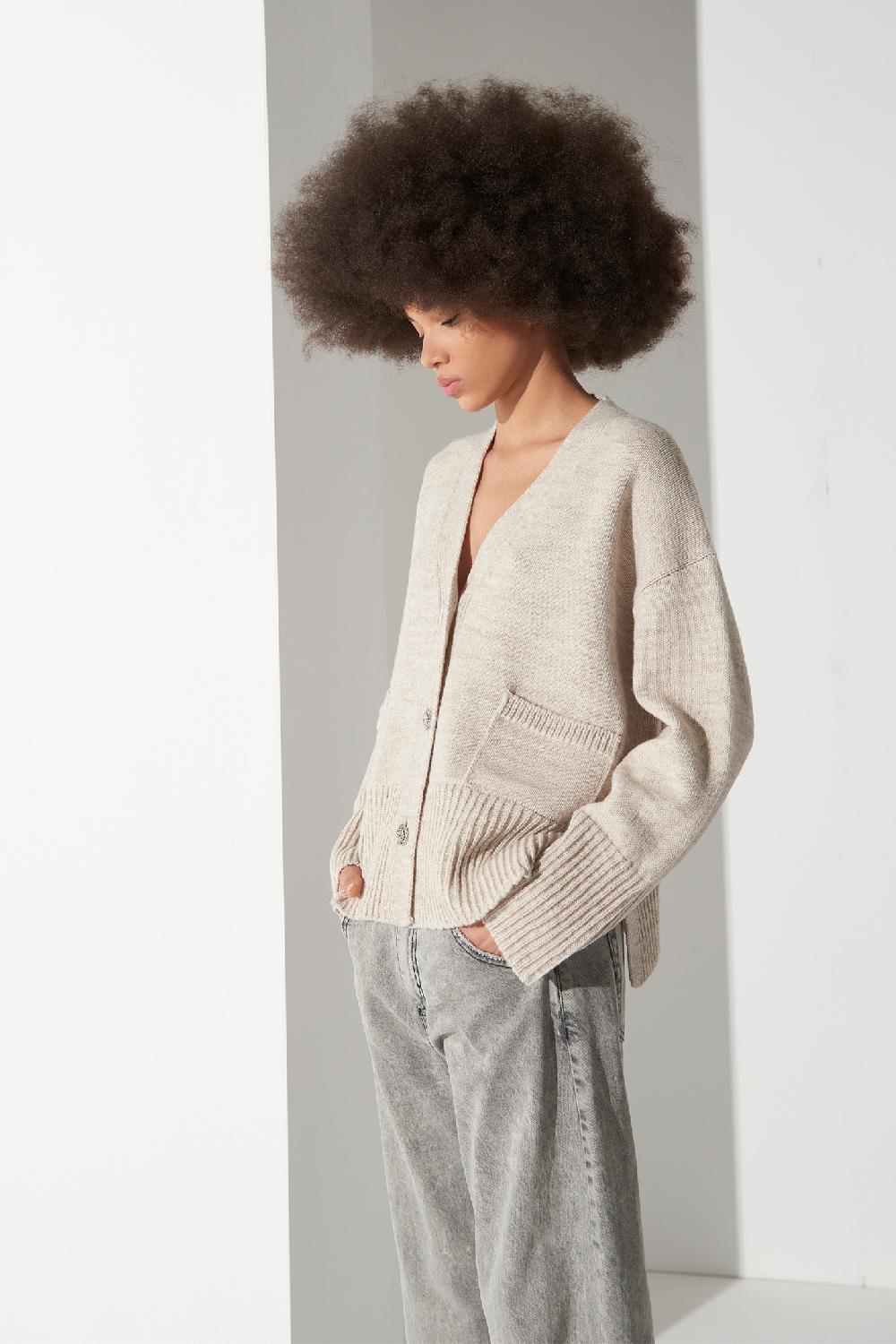Soallure CARDIGAN OVER CON TASCHE IN LANA E ALPACA Vendita Calda