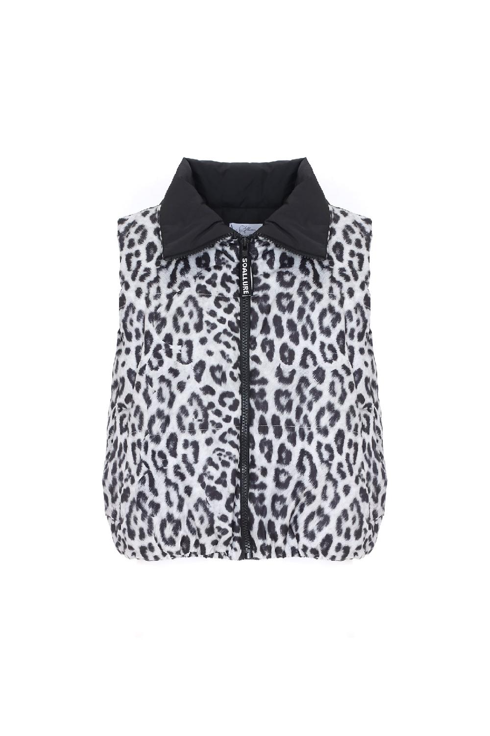 Soallure PIUMINO GILET CON STAMPA LEOPARDATA Pezzi Unici