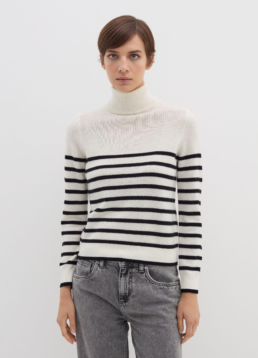 Stefanel Pullover a righe in lana cardata con collo alto Nuova