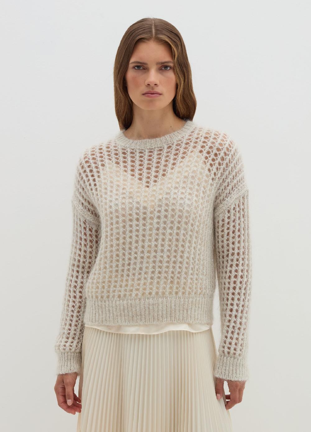 Stefanel Pullover traforato in mohair con micro paillettes Nuovo