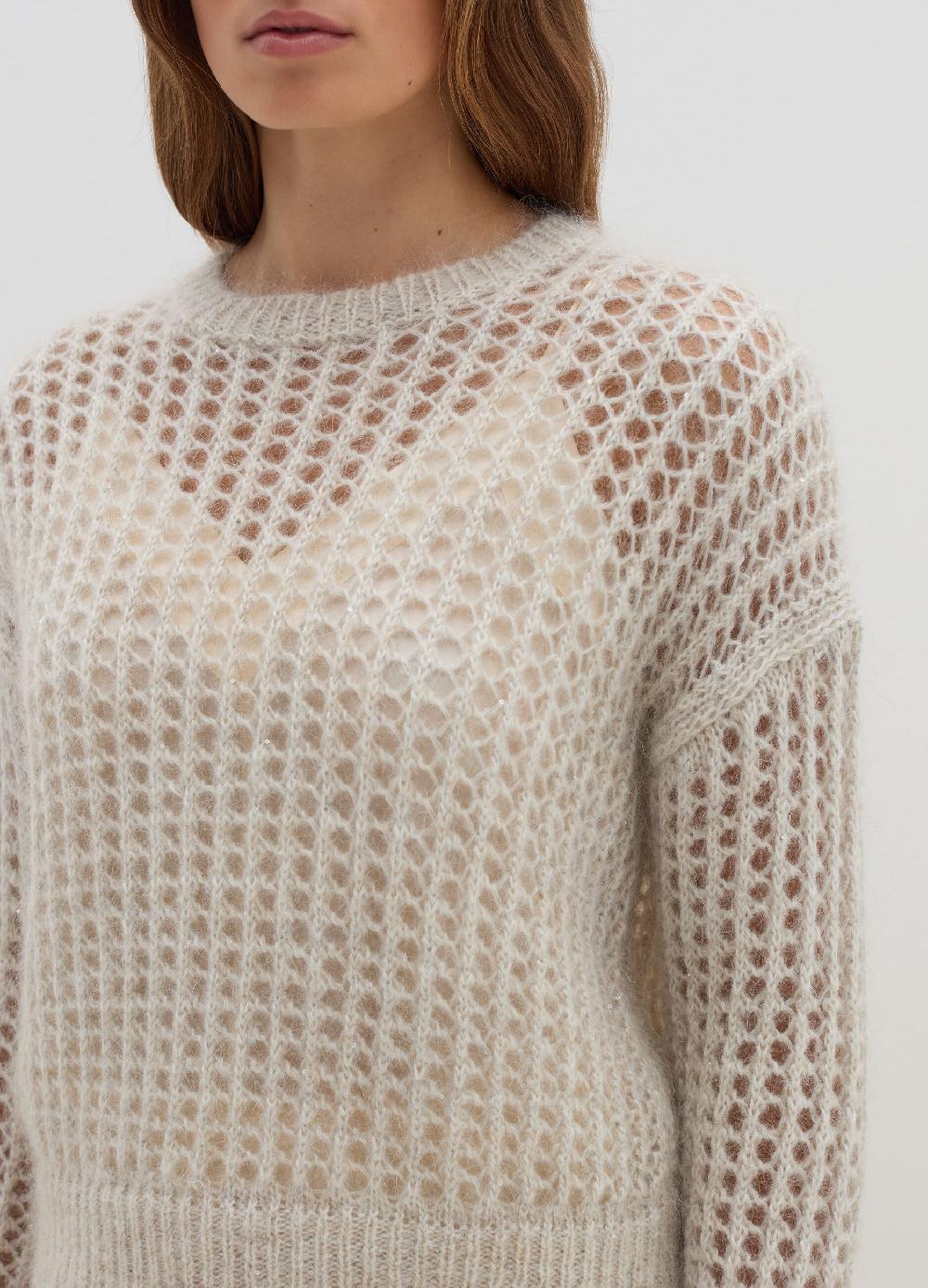Stefanel Pullover traforato in mohair con micro paillettes Nuovo