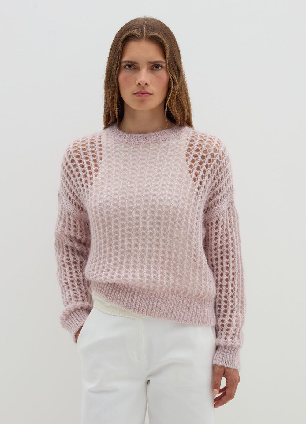 Stefanel Pullover traforato in mohair con micro paillettes Qualità
