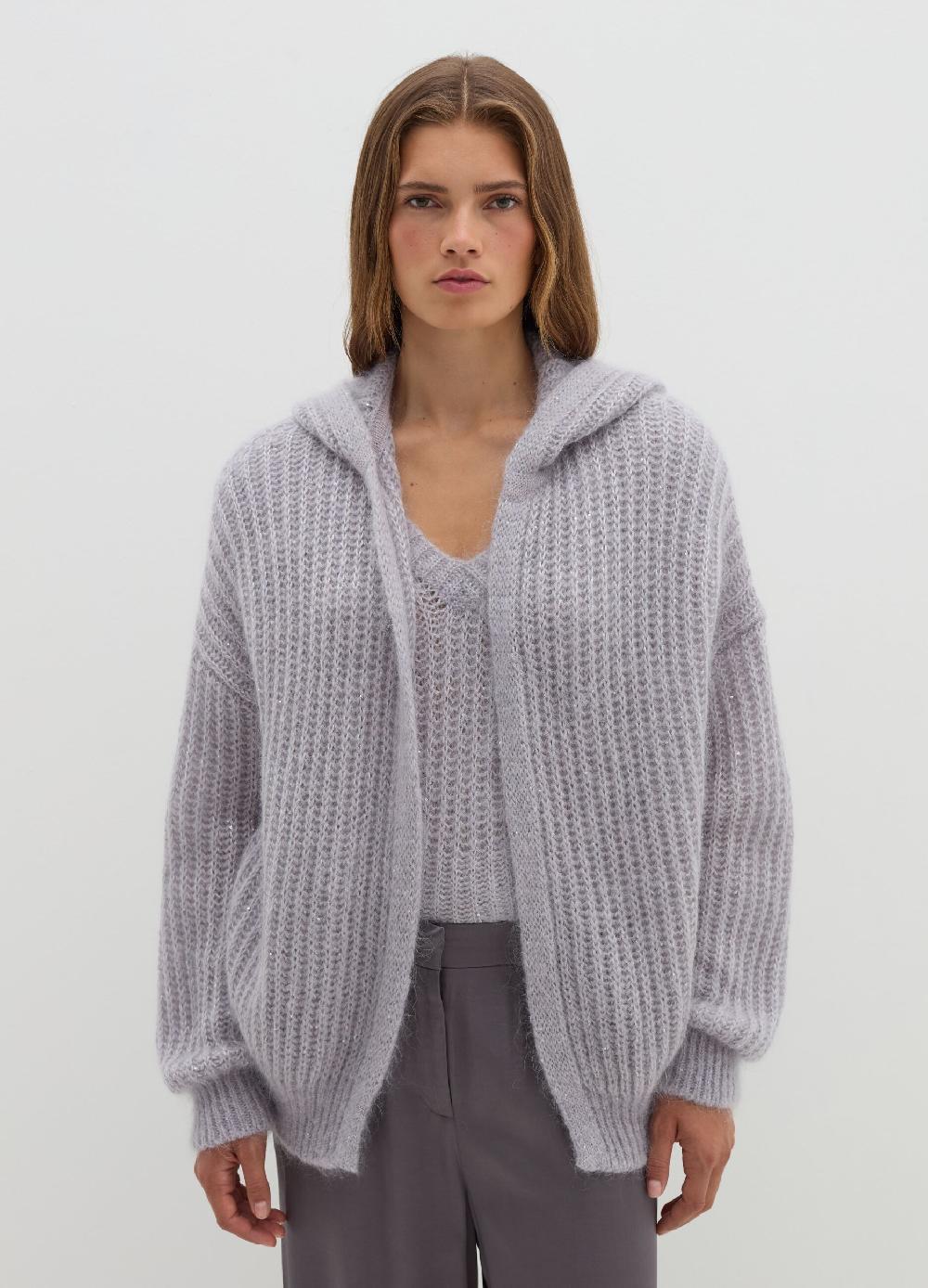 Stefanel Coatigan oversize con cappuccio e micro paillettes Vendita