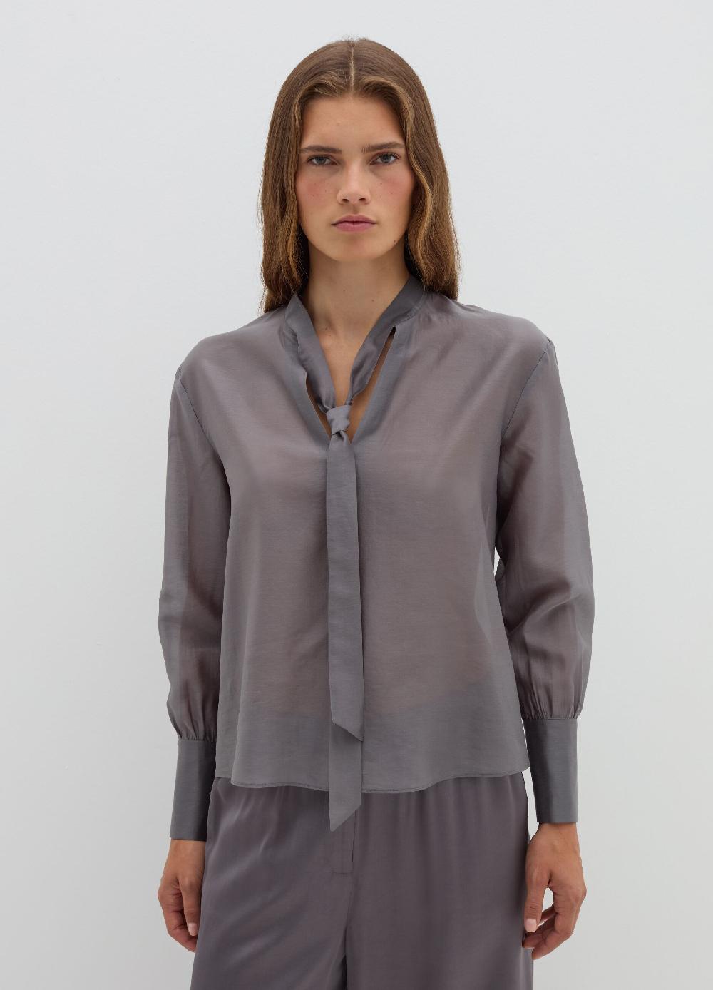Stefanel Blusa in Tencel muslin con fiocco Saldi Di Fabbrica