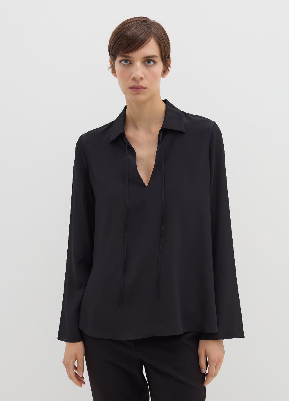 Stefanel Blusa in crêpe de chine con scollo a polo Vendite stagionali