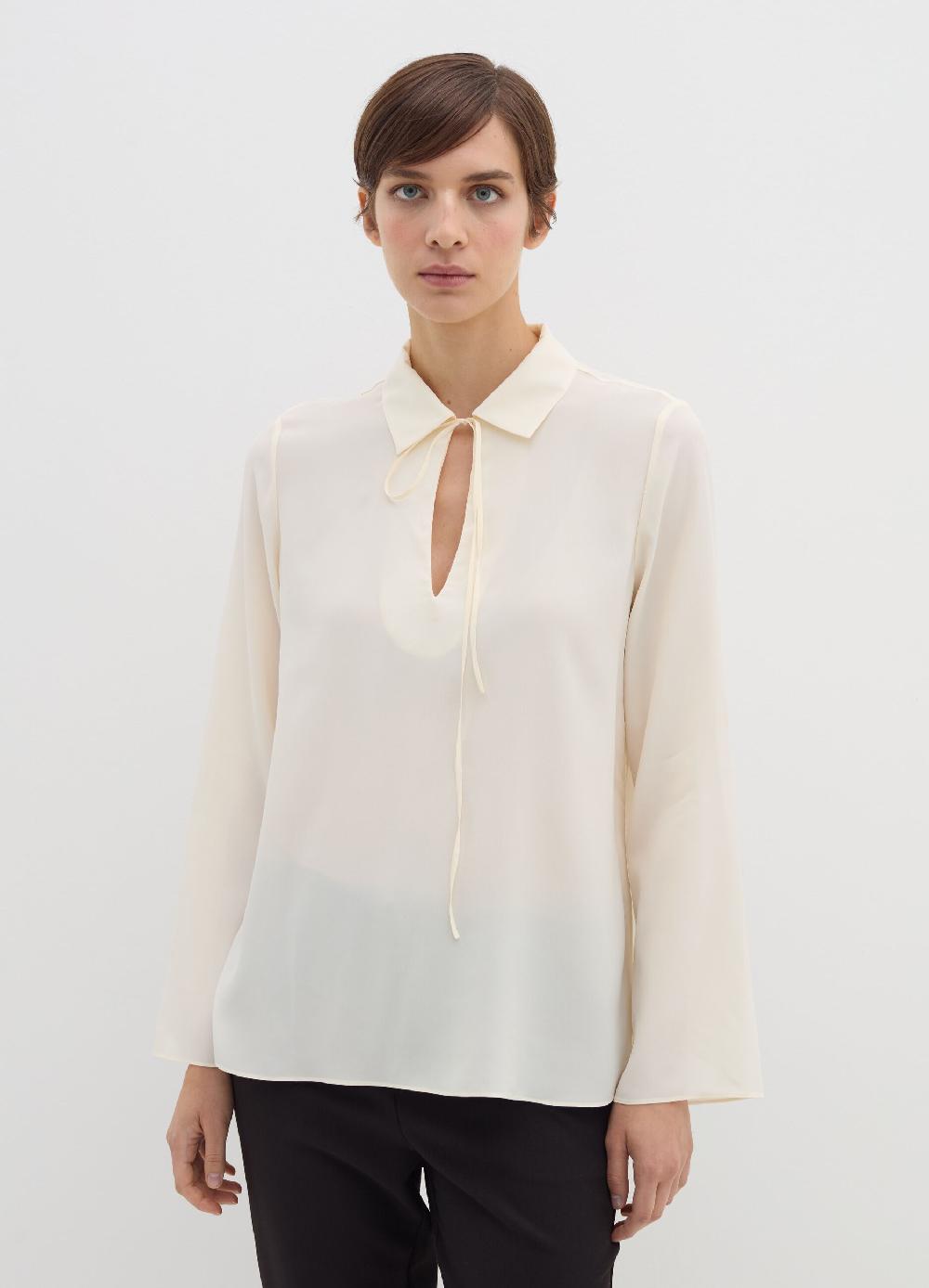 Stefanel Blusa in crêpe de chine con scollo a polo Vendita Calda