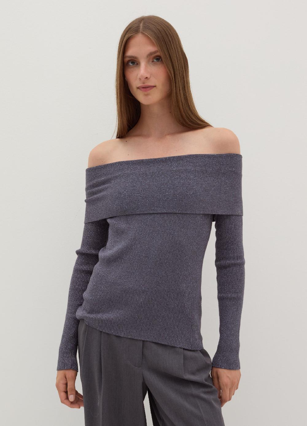 Stefanel T-shirt in lurex a costine con spalle scoperte Nuova