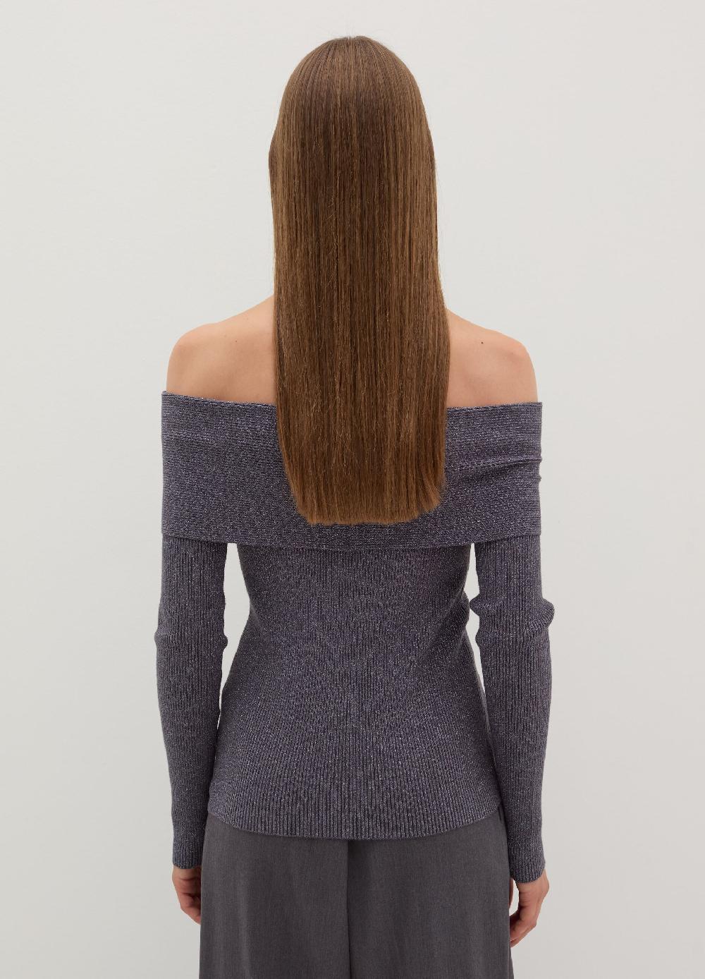 Stefanel T-shirt in lurex a costine con spalle scoperte Nuova