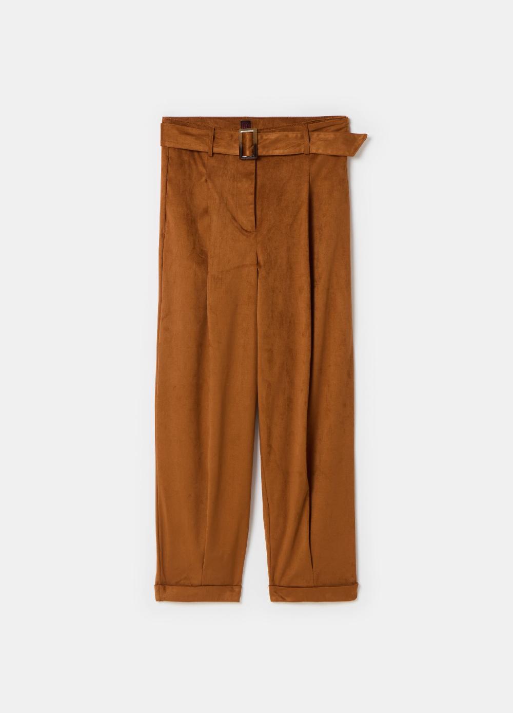 Stefanel Pantalone a sigaretta ankle fit in suede Acquista Ora
