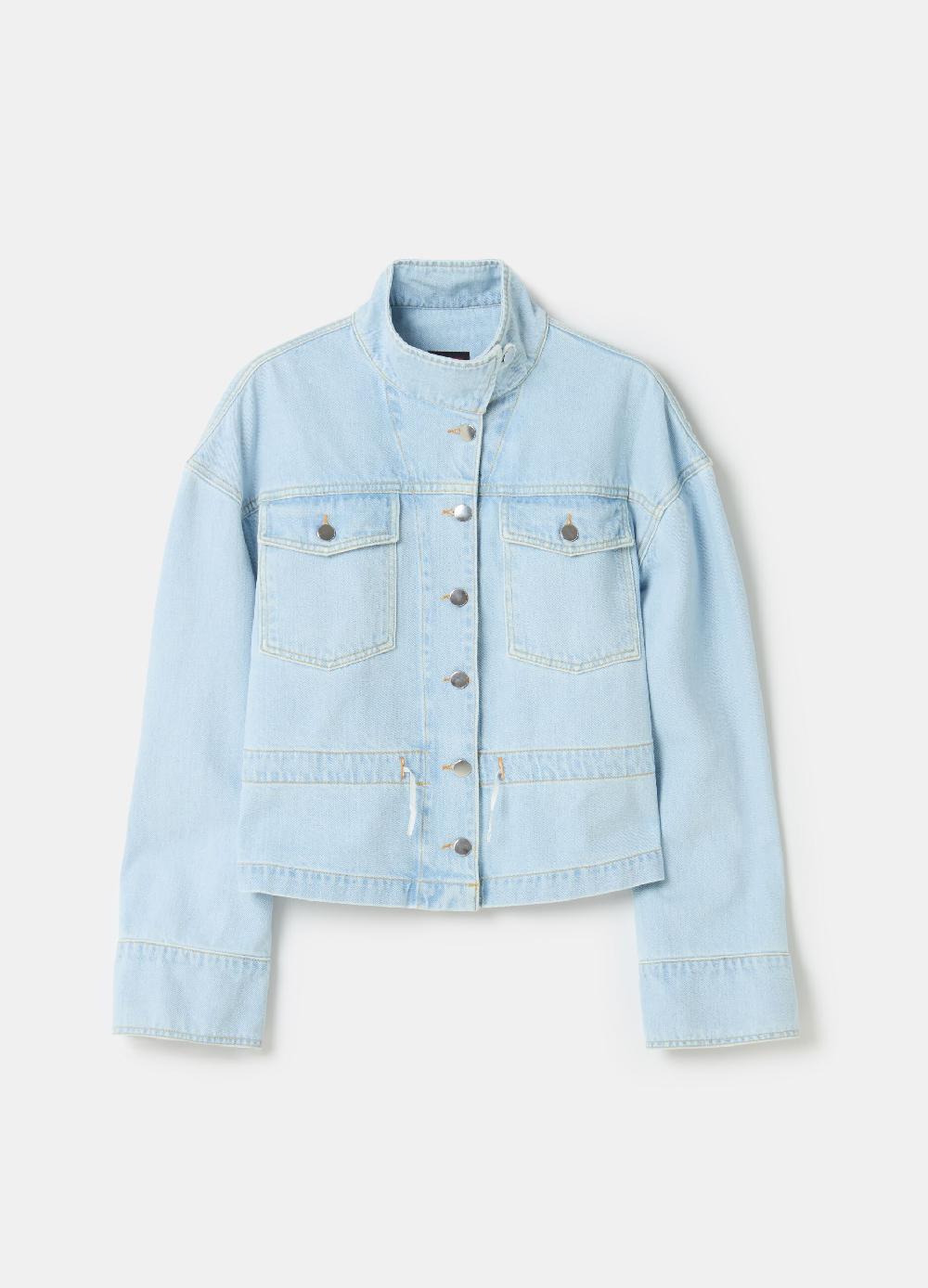 Stefanel Giubbino corto over in denim a collo alto Shopping Online