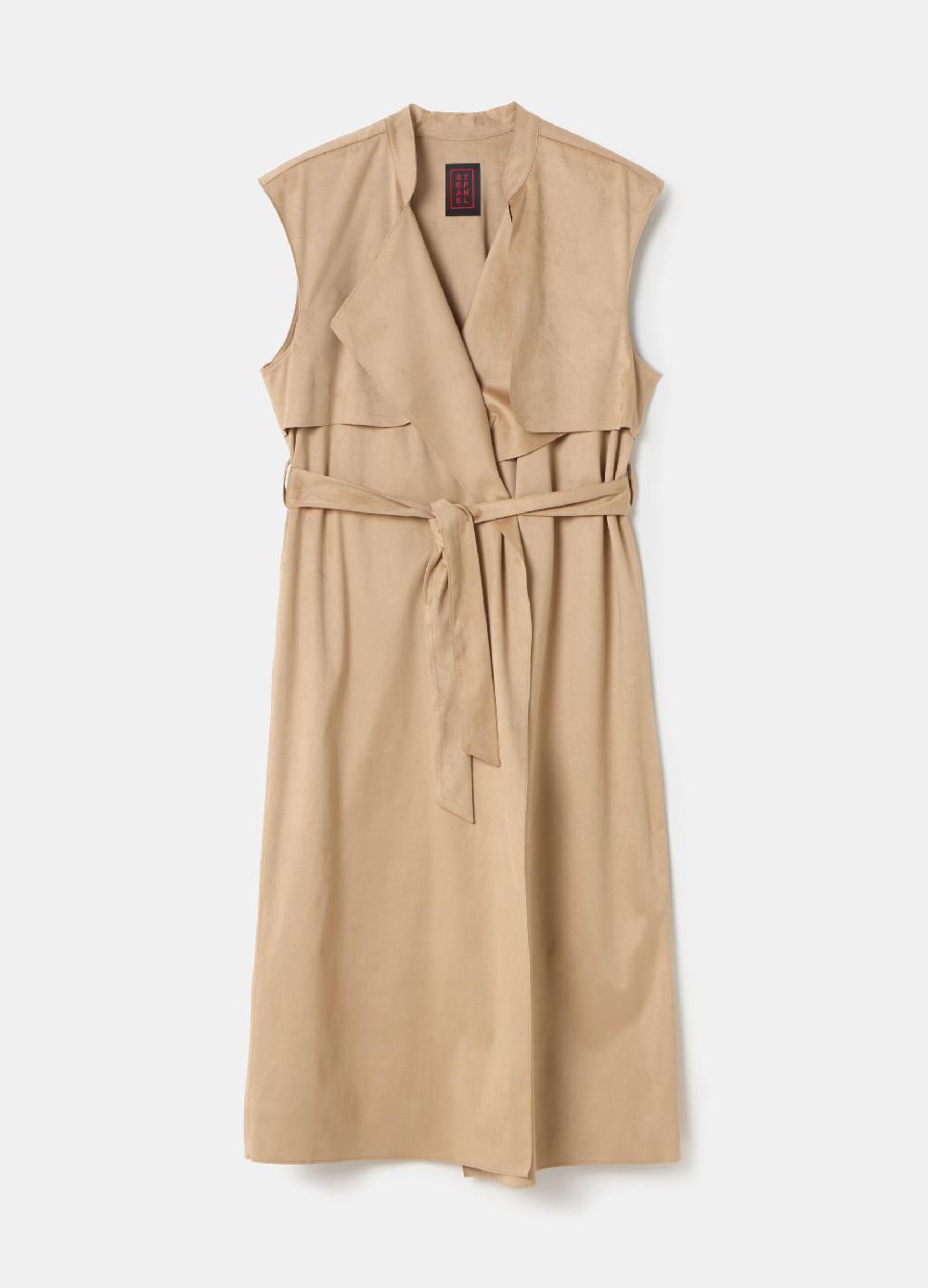 Stefanel Gilet lungo scamosciato con cintura In Saldo