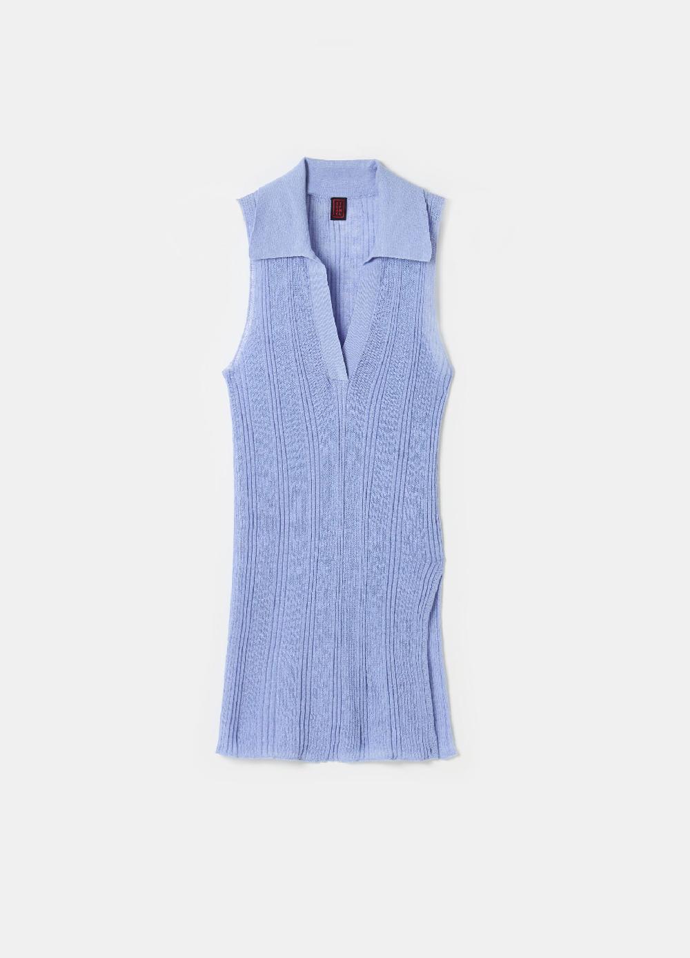 Stefanel Top smanicato a costine con scollo a polo Sostegno trimestrale