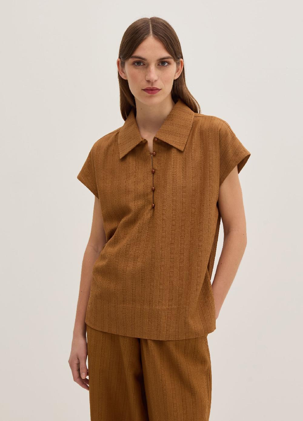 Stefanel Blusa gessata scollo serafino con colletto Prezzo Ridotto