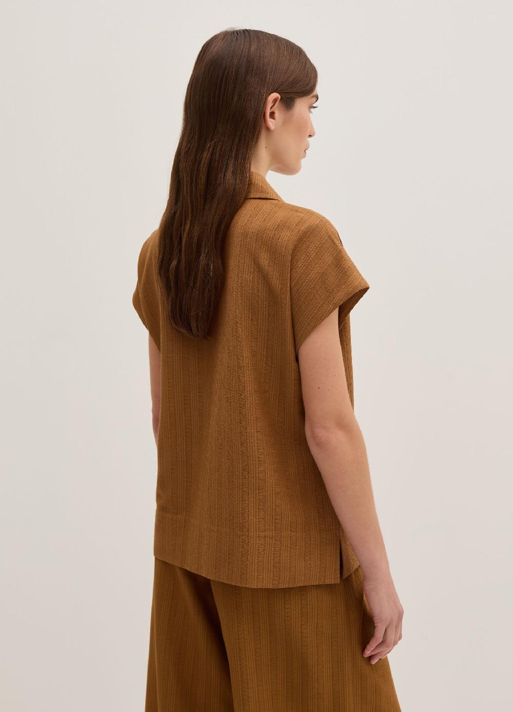 Stefanel Blusa gessata scollo serafino con colletto Prezzo Ridotto