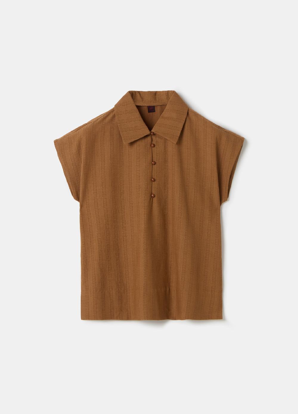 Stefanel Blusa gessata scollo serafino con colletto Prezzo Ridotto