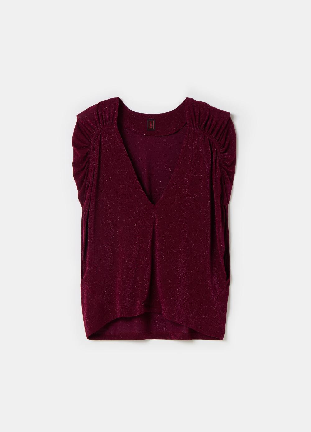 Stefanel T-shirt smanicata in lurex con arricciatura Offerta