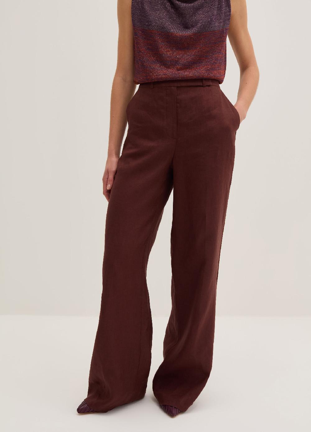Stefanel Pantalone palazzo con piping a contrasto Saldi