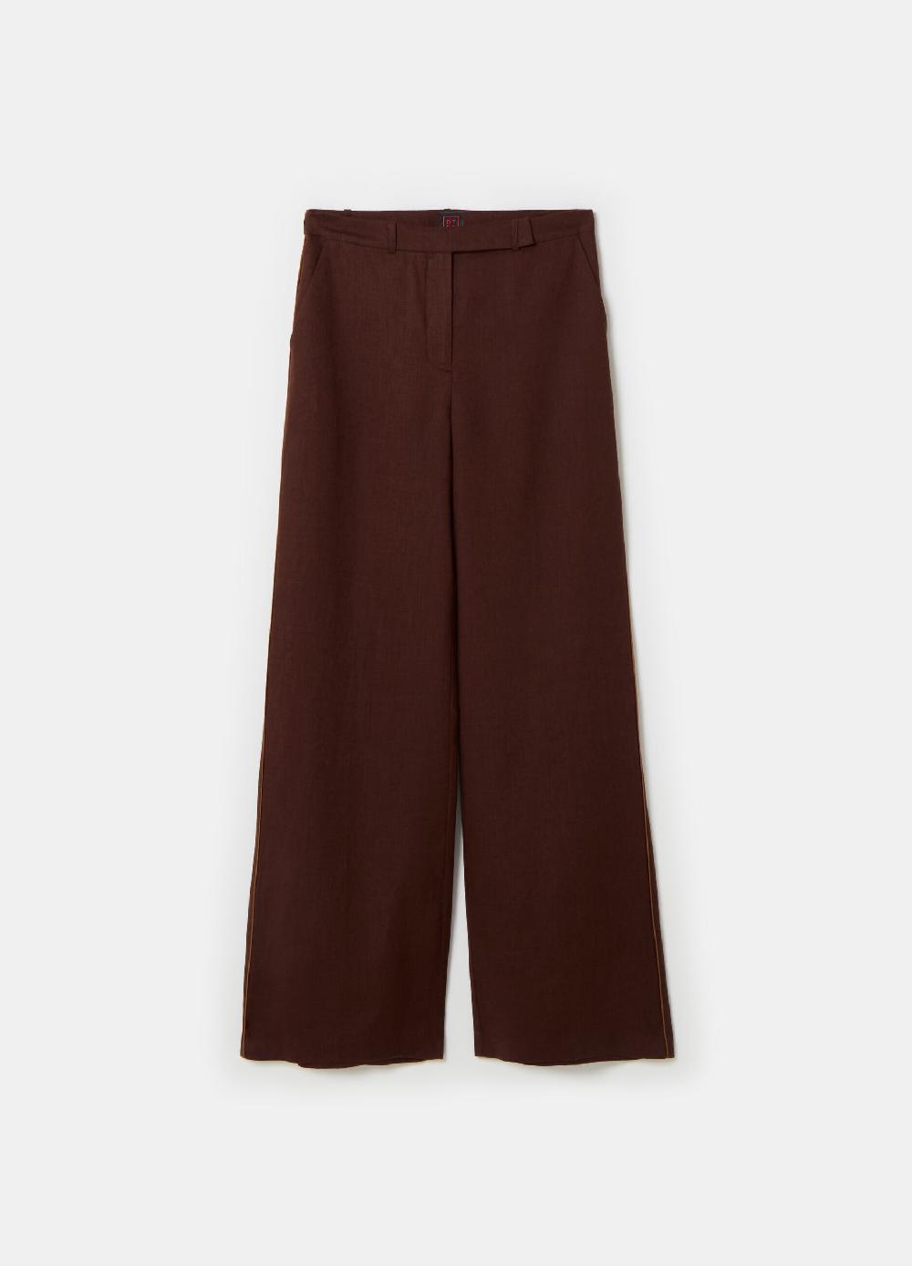 Stefanel Pantalone palazzo con piping a contrasto Saldi