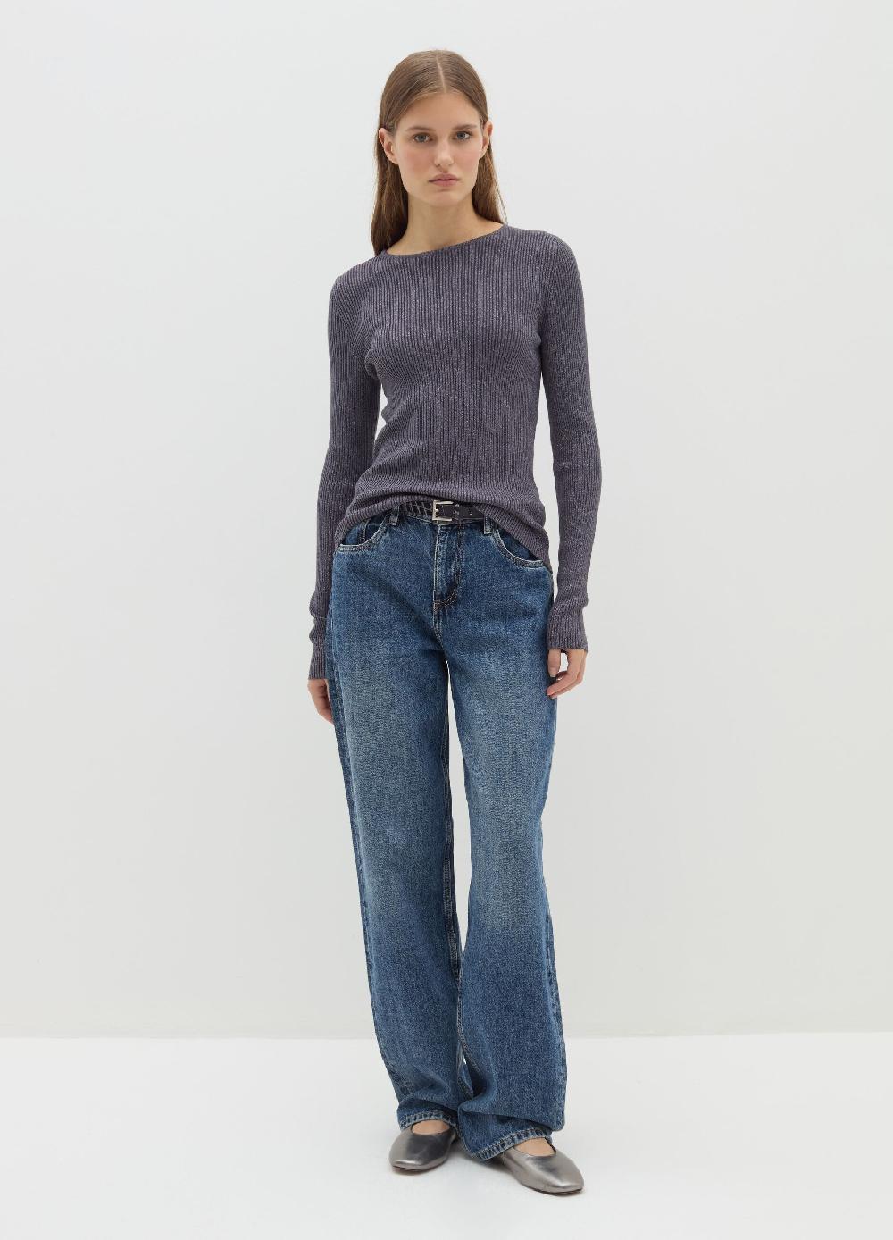 Stefanel T-shirt in lurex a costine con maniche lunghe Nuova