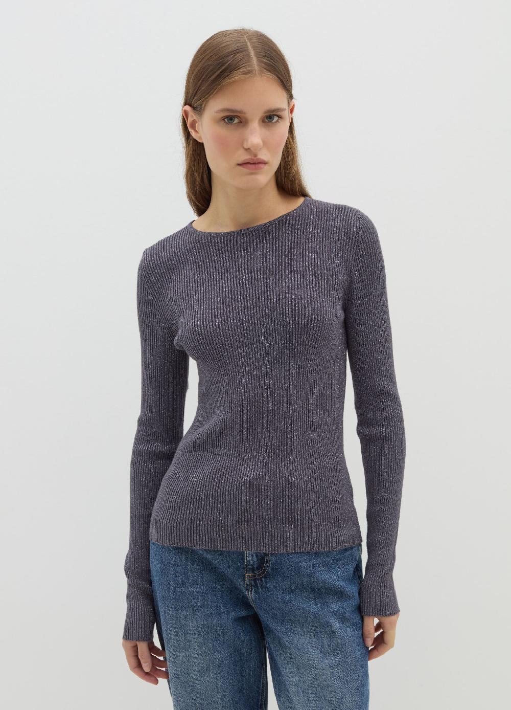 Stefanel T-shirt in lurex a costine con maniche lunghe Nuova