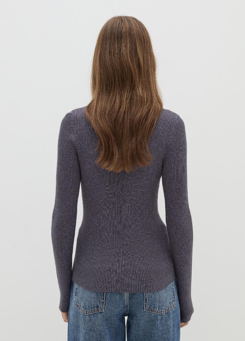 Stefanel T-shirt in lurex a costine con maniche lunghe Nuova