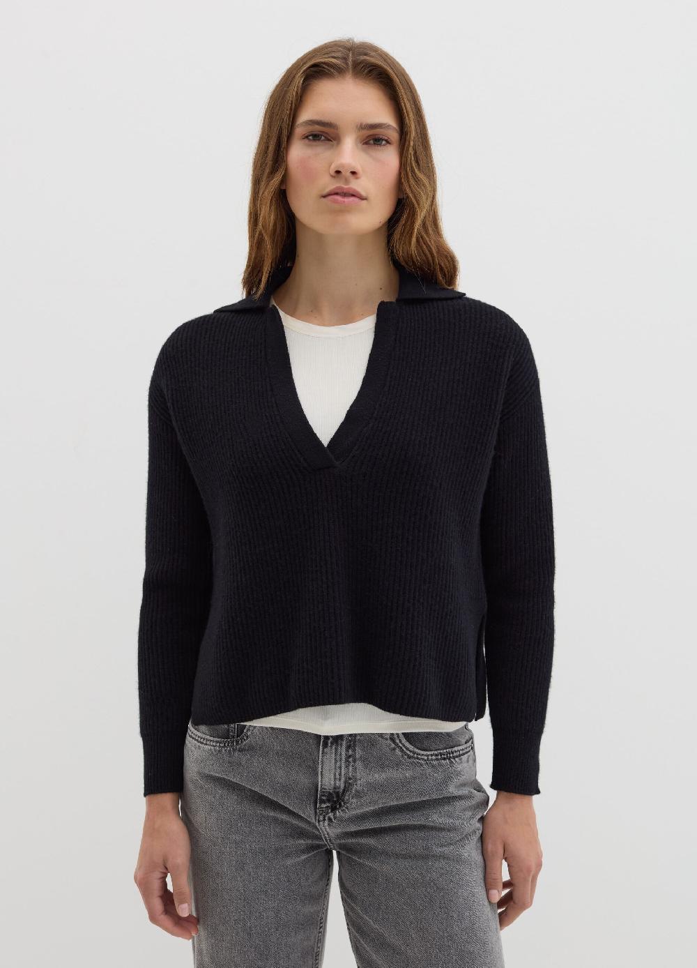 Stefanel Maglia in lana cardata con scollo a polo Moda
