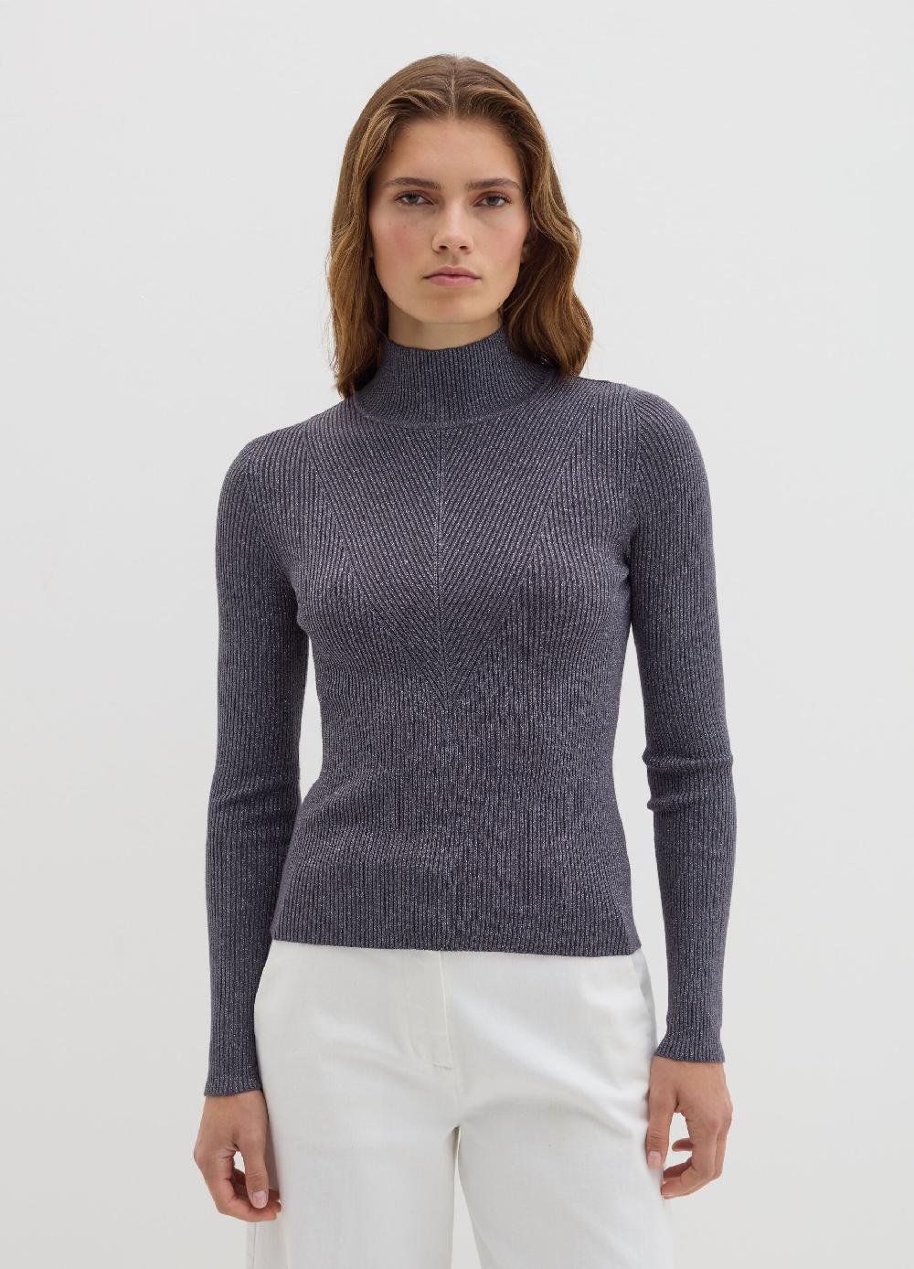 Stefanel T-shirt in lurex a costine con collo alto Comprare a buon mercato