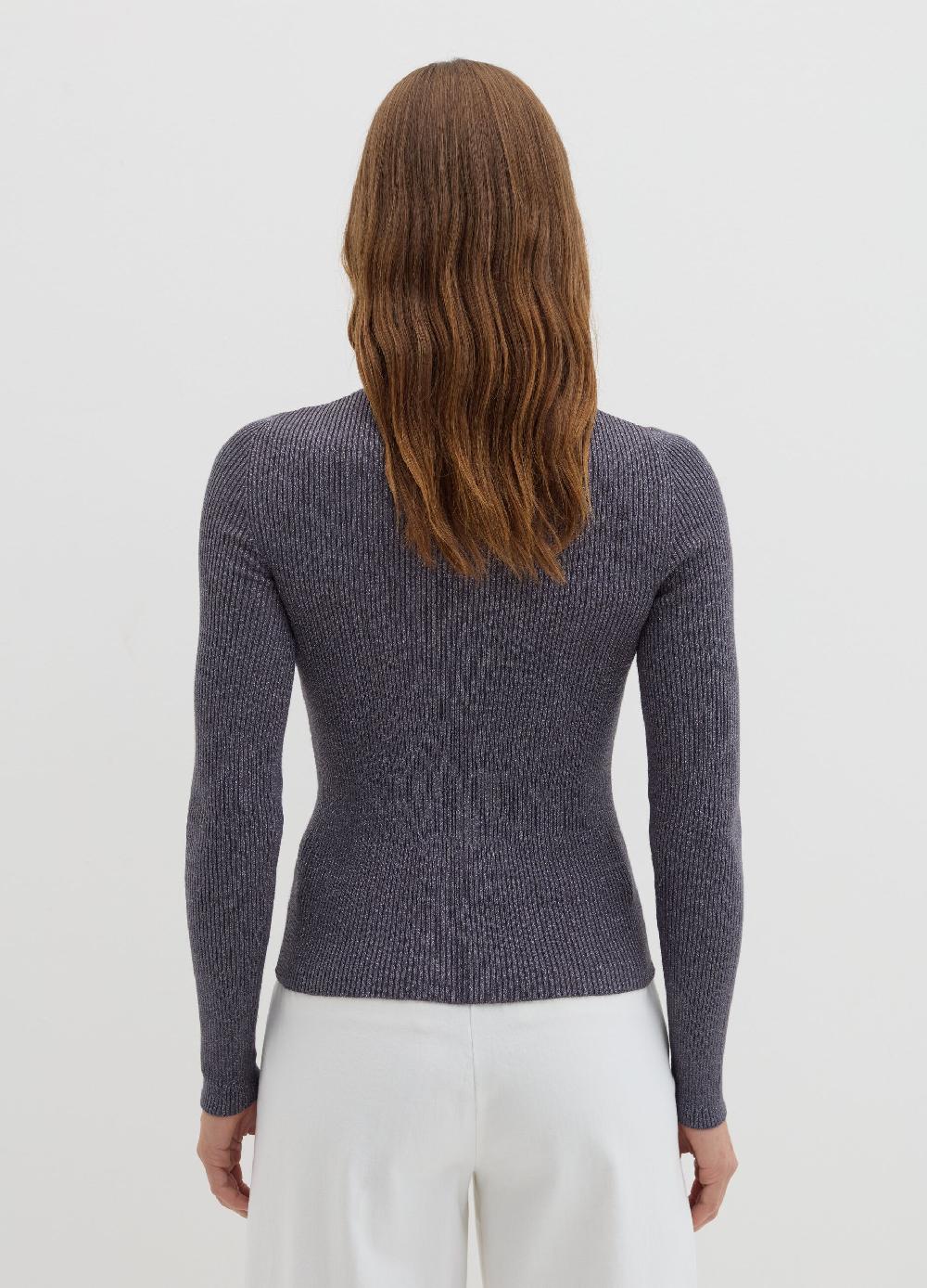 Stefanel T-shirt in lurex a costine con collo alto Comprare a buon mercato