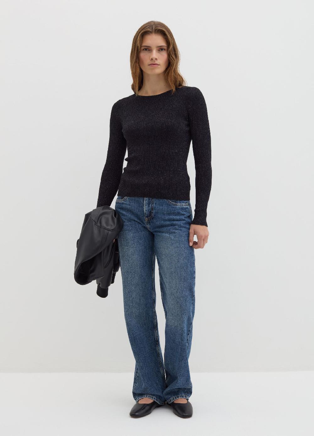 Stefanel T-shirt in lurex a costine con maniche lunghe Fornitura limitata