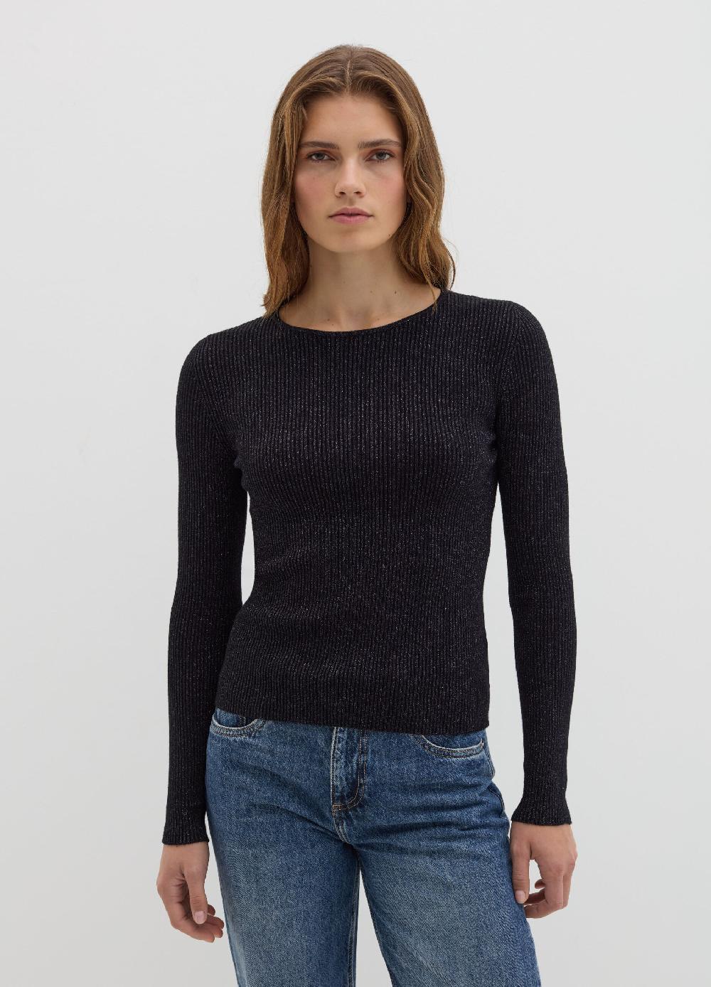Stefanel T-shirt in lurex a costine con maniche lunghe Fornitura limitata