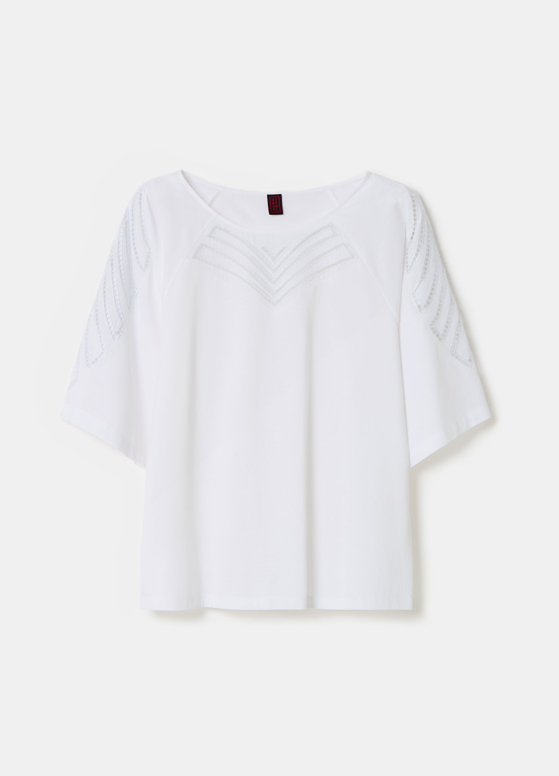 Stefanel Maglia in jersey con ricamo anglaise Solo un giorno rimasto