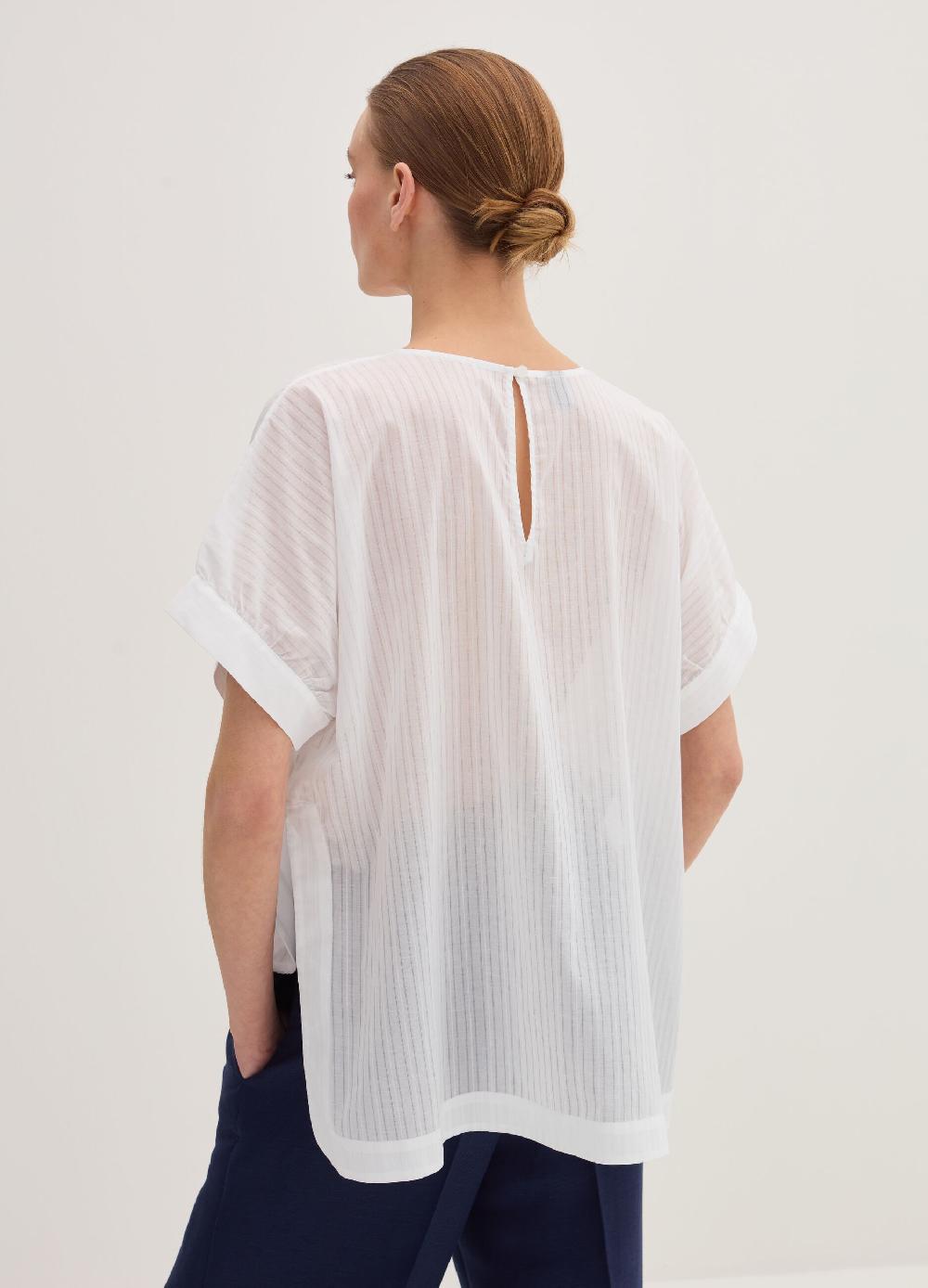 Stefanel Blusa in voille di cotone dobby a righe Super sconto