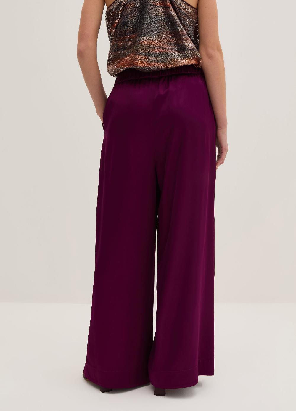 Stefanel Pantalone wide leg in viscosa satin Italia