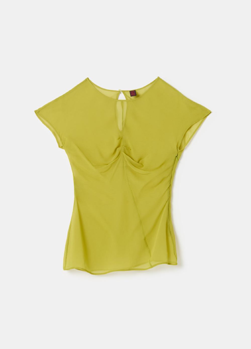 Stefanel T-shirt in georgette con arricciatura In Linea