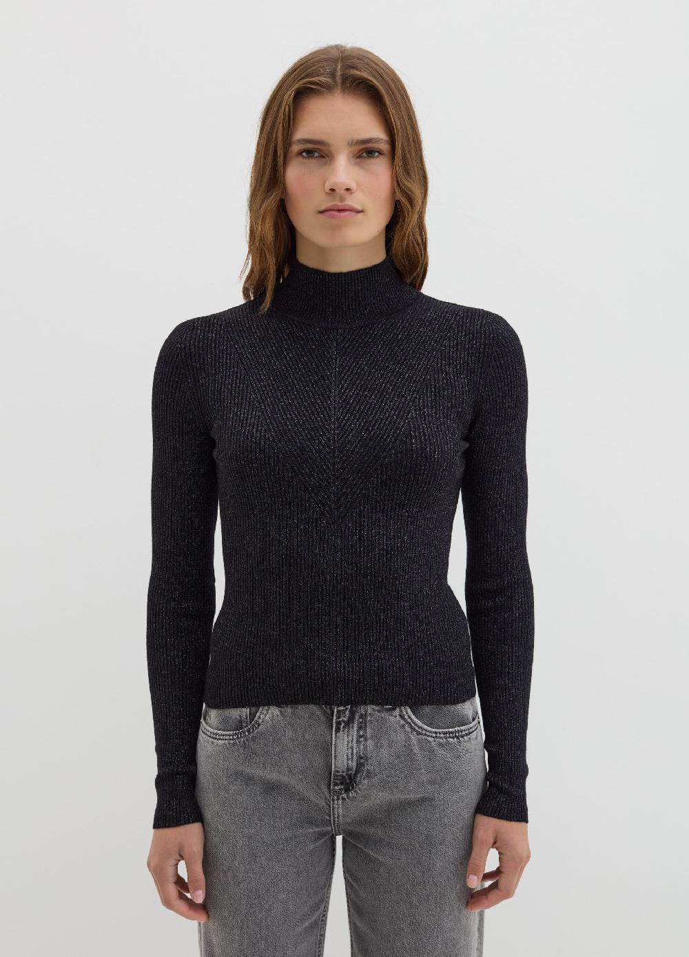 Stefanel T-shirt in lurex a costine con collo alto Promozione Limitata