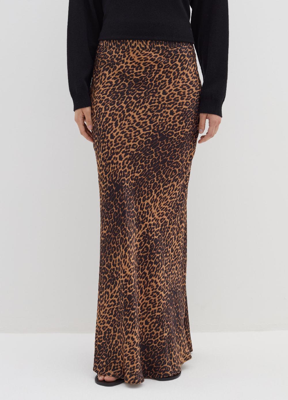 Stefanel Gonna lunga in satin con stampa animalier Nuova