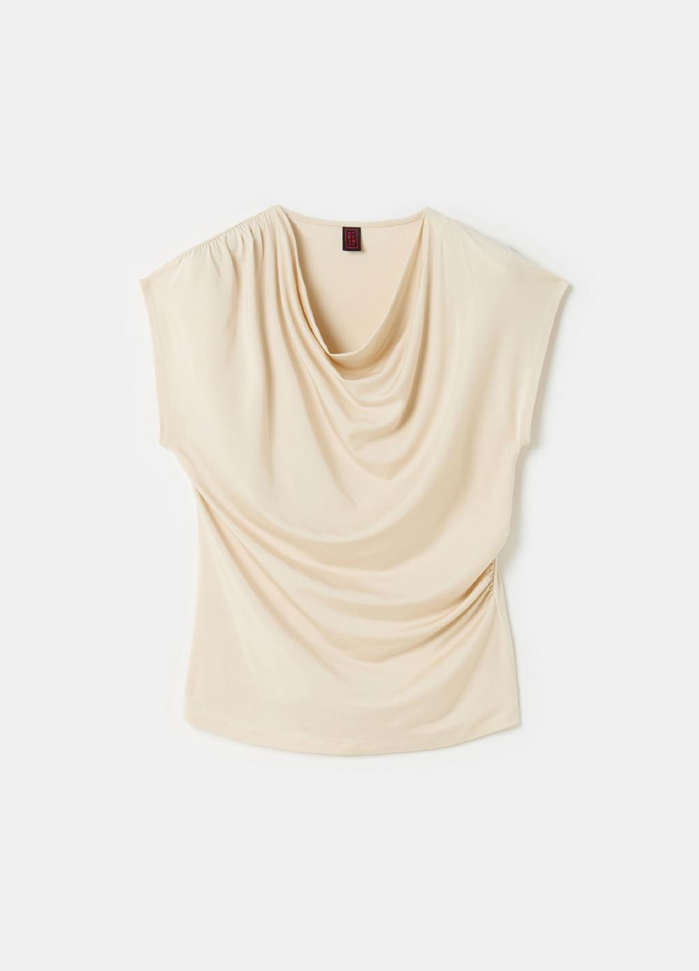 Stefanel Top smanicato scollo con drappeggio Shopping online