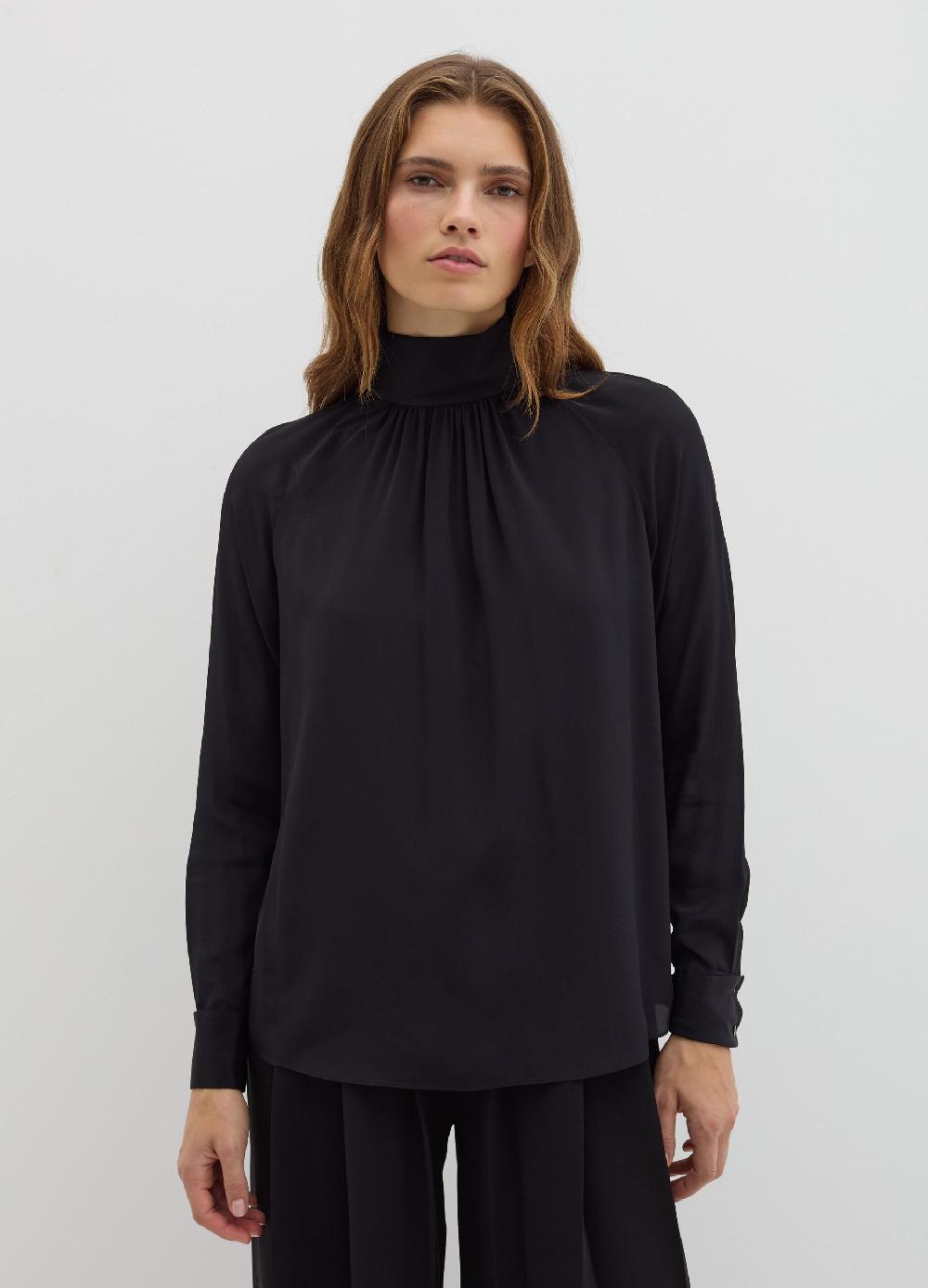 Stefanel Blusa a collo alto in viscosa e seta Presa