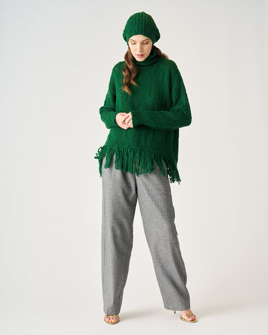 Suoli Maglia Over Collo Alto C/frange Sottocosto