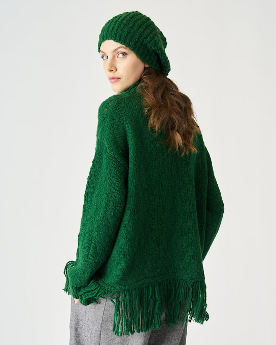 Suoli Maglia Over Collo Alto C/frange Sottocosto