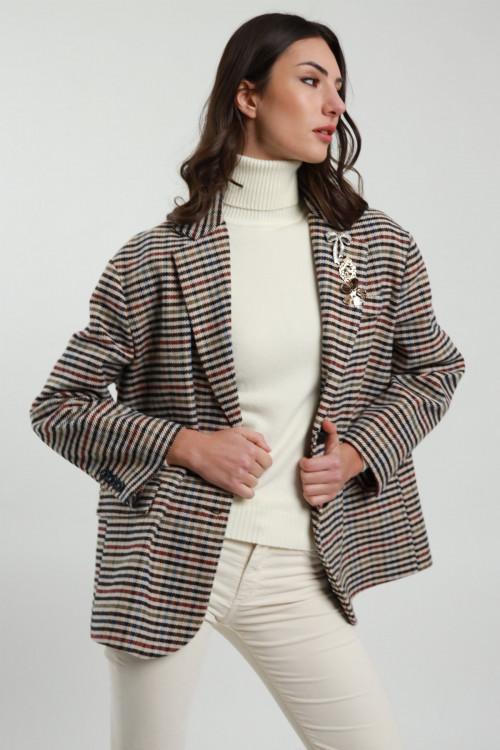 Susy Mix Giacca Over Check con Spille Saldi