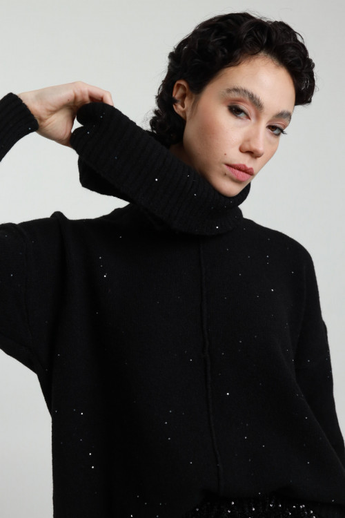 Susy Mix Maglia Collo Rimovibile con Micro Paillettes Outlet