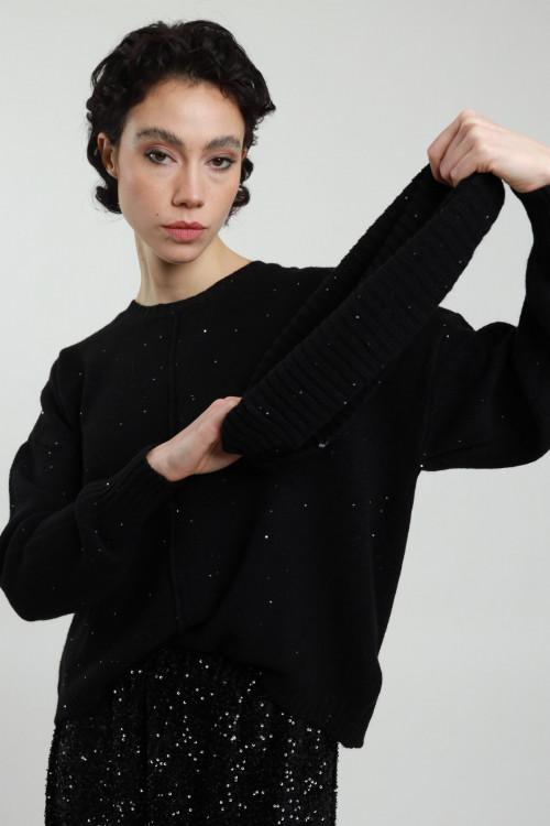 Susy Mix Maglia Collo Rimovibile con Micro Paillettes Outlet